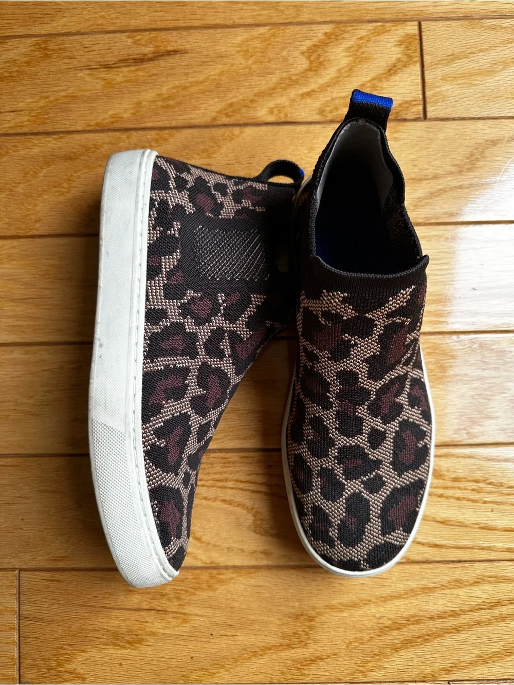 Rothy's Leopard Print Slip-On Ankle Sneakers in Brown and Black